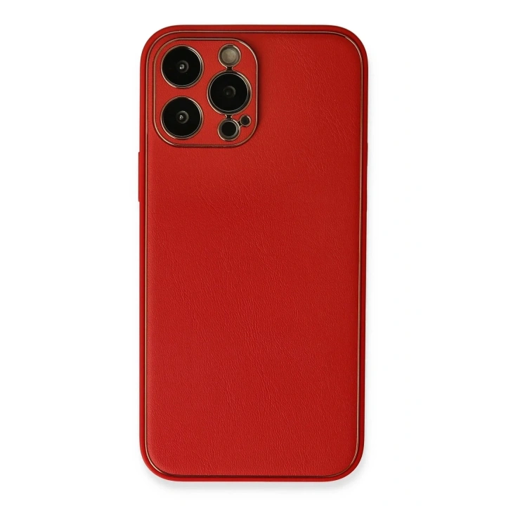 Mey İthalat®  iPhone 13 Pro Max Kılıf Coco Deri Silikon Kapak - Kırmızı
