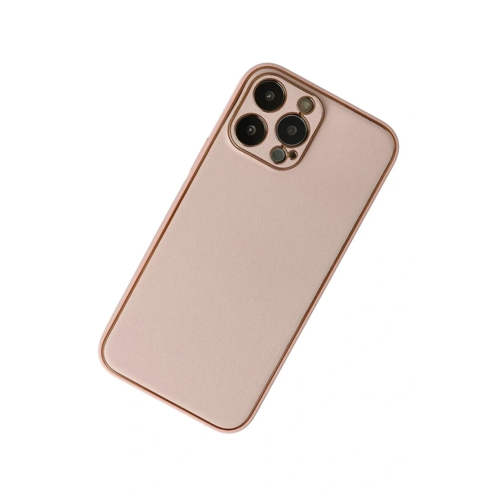 Mey İthalat®  iPhone 13 Pro Max Kılıf Coco Deri Silikon Kapak - Pudra