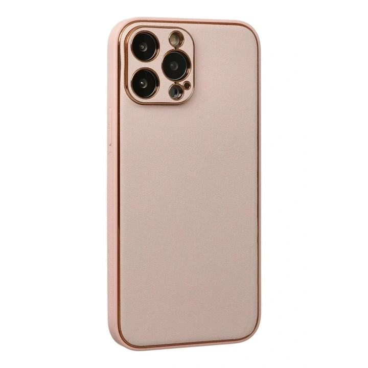 Mey İthalat®  iPhone 13 Pro Max Kılıf Coco Deri Silikon Kapak - Pudra