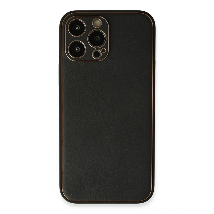 Mey İthalat®  iPhone 13 Pro Max Kılıf Coco Deri Silikon Kapak - Siyah