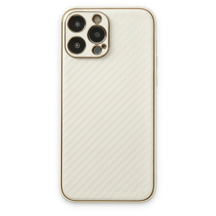 Mey İthalat®  iPhone 13 Pro Max Kılıf Coco Karbon Silikon - Beyaz