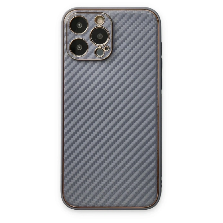 Mey İthalat®  iPhone 13 Pro Max Kılıf Coco Karbon Silikon - Gri