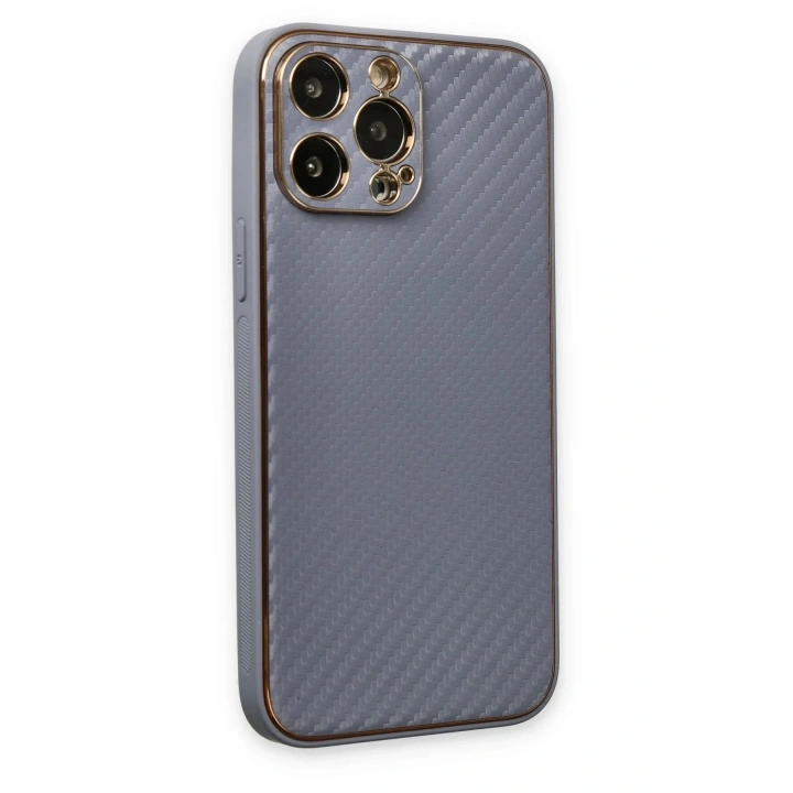 Mey İthalat®  iPhone 13 Pro Max Kılıf Coco Karbon Silikon - Gri