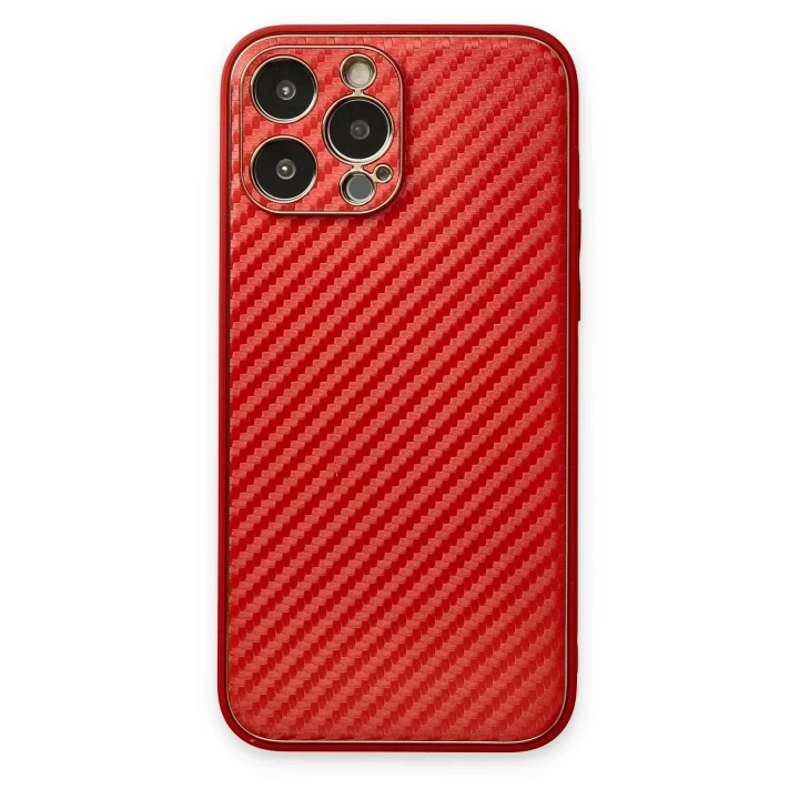 Mey İthalat®  iPhone 13 Pro Max Kılıf Coco Karbon Silikon - Kırmızı