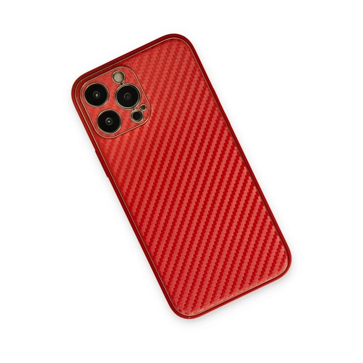 Mey İthalat®  iPhone 13 Pro Max Kılıf Coco Karbon Silikon - Kırmızı