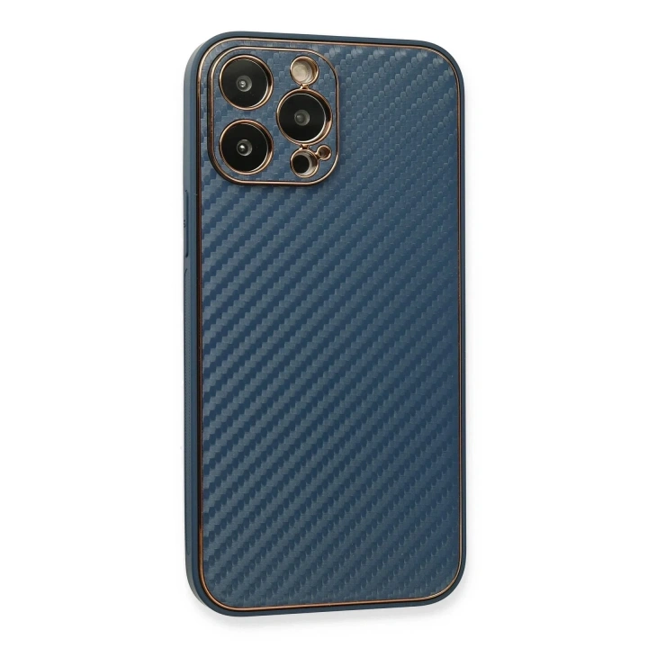 Mey İthalat®  iPhone 13 Pro Max Kılıf Coco Karbon Silikon - Mavi