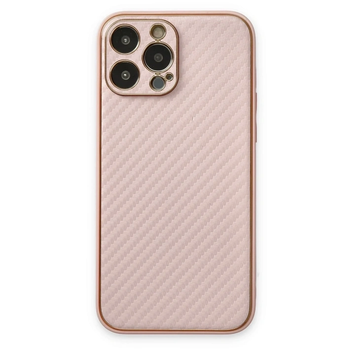 Mey İthalat®  iPhone 13 Pro Max Kılıf Coco Karbon Silikon - Pembe