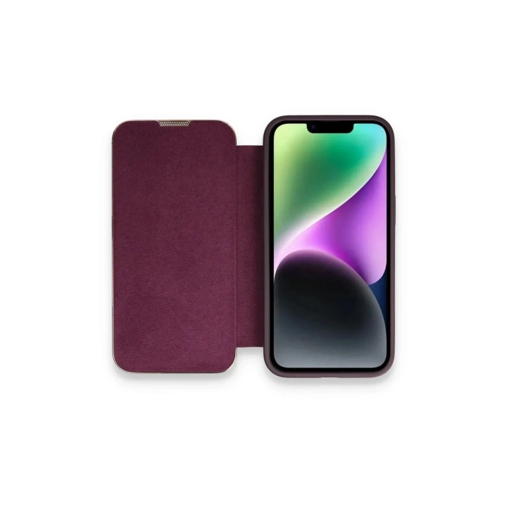 Mey İthalat®  iPhone 13 Pro Max Kılıf Dolpin Kapaklı - Derin Mor