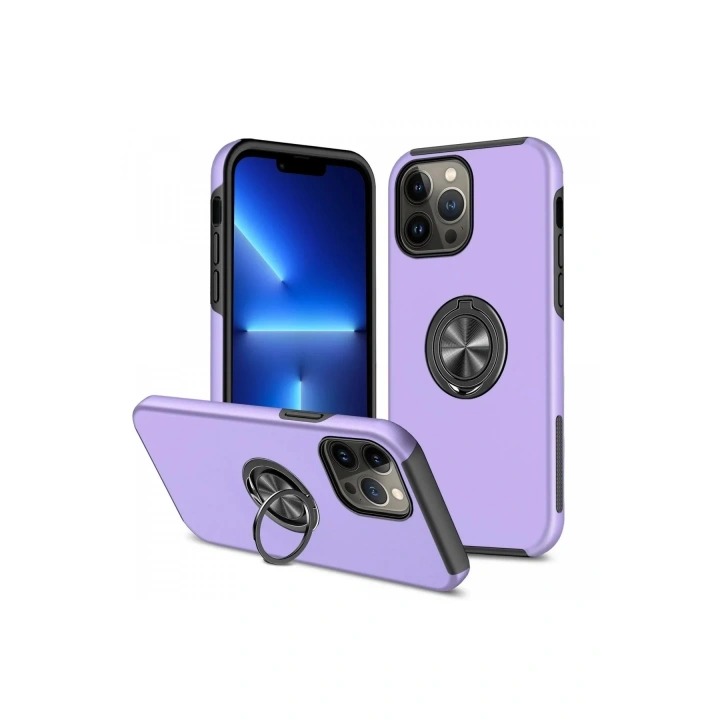 Mey İthalat®  iPhone 13 Pro Max Kılıf Elit Yüzüklü Kapak - Mor
