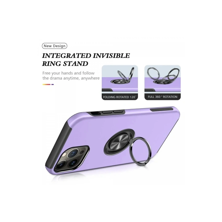 Mey İthalat®  iPhone 13 Pro Max Kılıf Elit Yüzüklü Kapak - Mor
