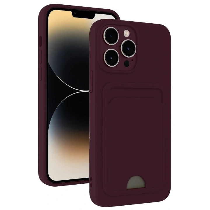 Mey İthalat®  iPhone 13 Pro Max Kılıf Kelvin Kartvizitli Silikon - Derin Mor