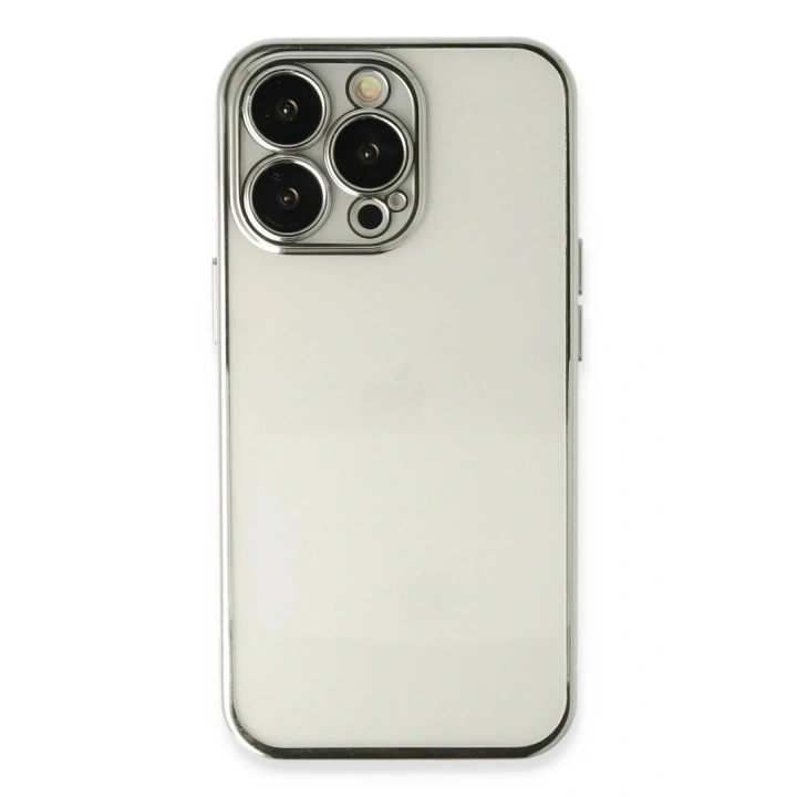 Mey İthalat®  iPhone 13 Pro Max Kılıf  Lensli Silikon - Gümüş