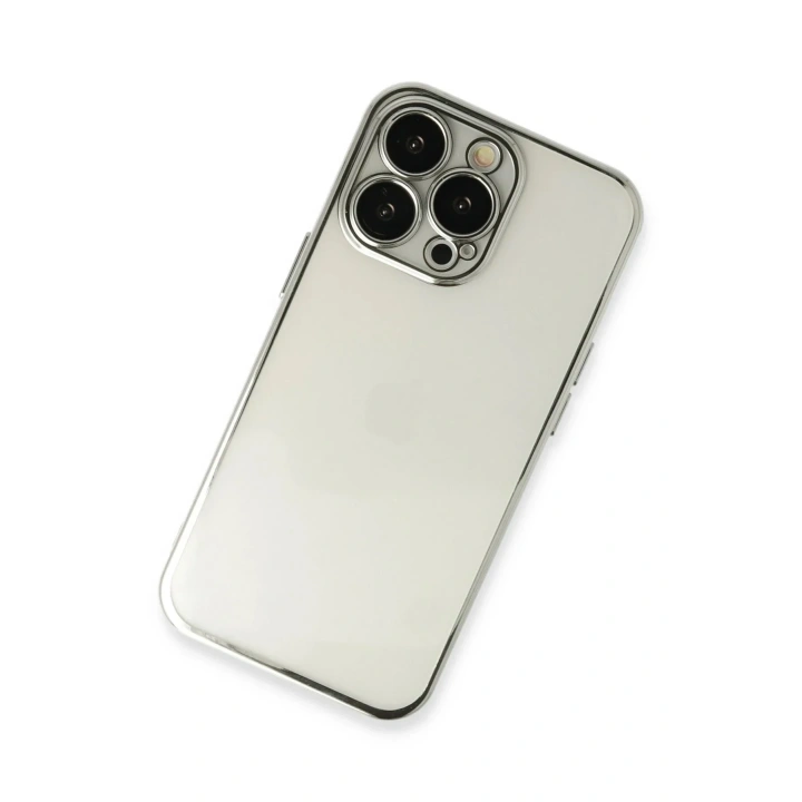 Mey İthalat®  iPhone 13 Pro Max Kılıf  Lensli Silikon - Gümüş