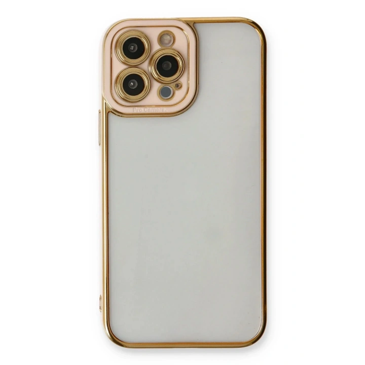 Mey İthalat®  iPhone 13 Pro Max Kılıf Liva Lens Silikon - Pudra