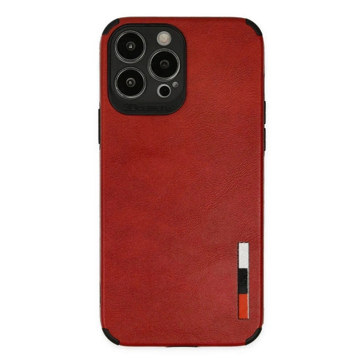 Mey İthalat®  iPhone 13 Pro Max Kılıf Loop Deri Silikon - Kırmızı