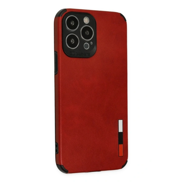 Mey İthalat®  iPhone 13 Pro Max Kılıf Loop Deri Silikon - Kırmızı