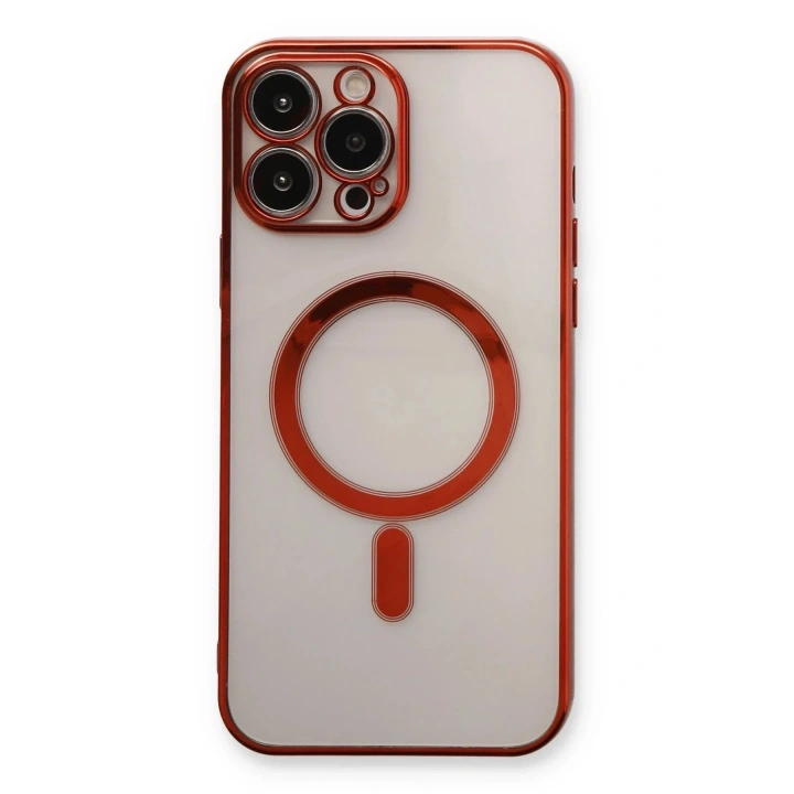 Mey İthalat®  iPhone 13 Pro Max Kılıf Magneticsafe Lazer Silikon - Kırmızı