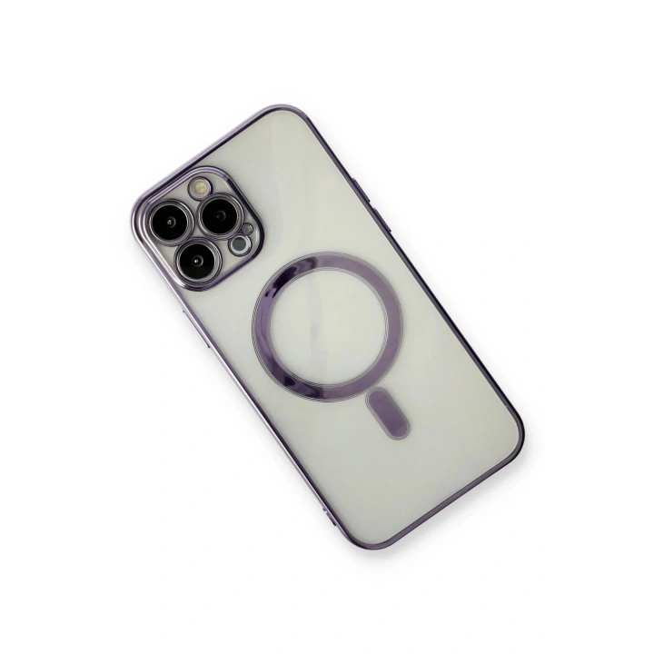 Mey İthalat®  iPhone 13 Pro Max Kılıf Magneticsafe Lazer Silikon - Mor