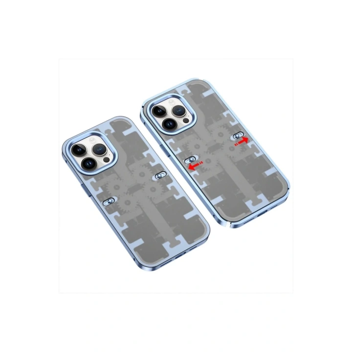 Mey İthalat®  iPhone 13 Pro Max Kılıf Mekanik Bumper Kapak - Mavi