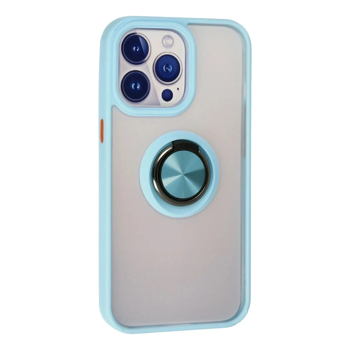 Mey İthalat®  iPhone 13 Pro Max Kılıf Montreal Yüzüklü Silikon Kapak - Buz Mavi