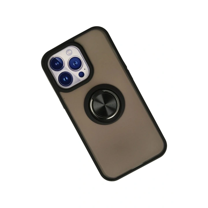 Mey İthalat®  iPhone 13 Pro Max Kılıf Montreal Yüzüklü Silikon Kapak - Siyah