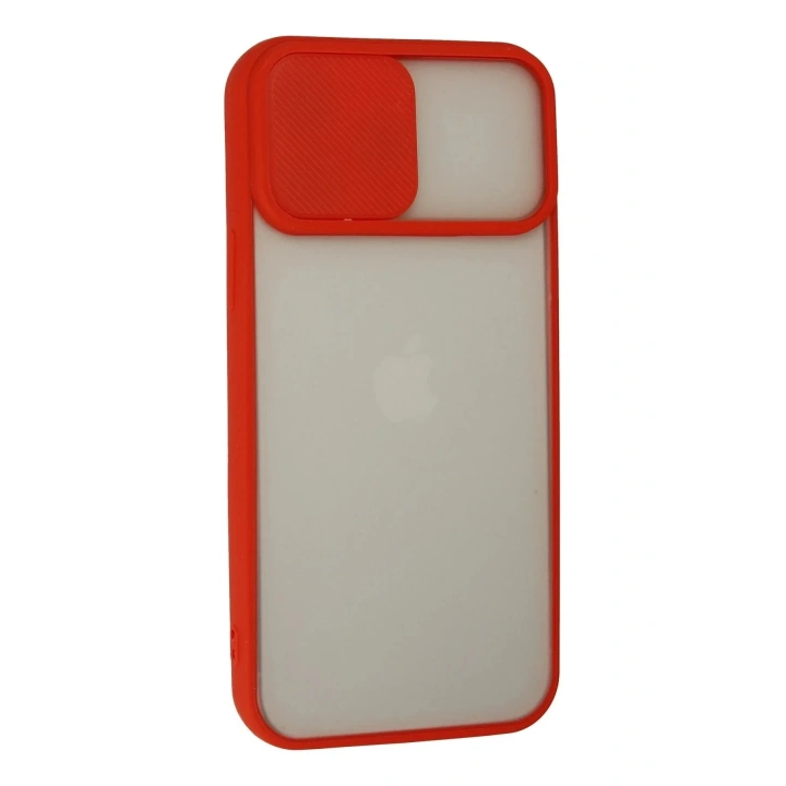 Mey İthalat®  iPhone 13 Pro Max Kılıf Palm Buzlu Kamera Sürgülü Silikon - Kırmızı