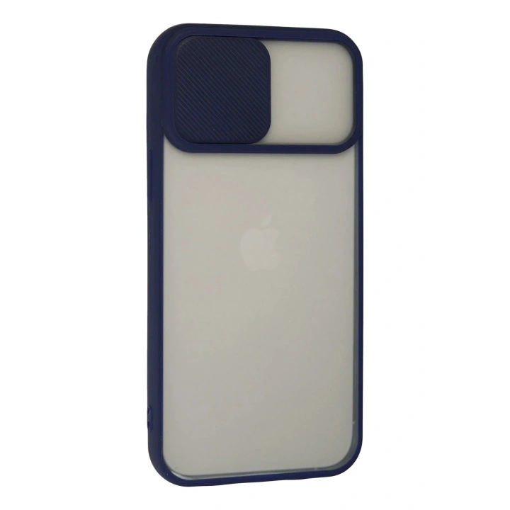 Mey İthalat®  iPhone 13 Pro Max Kılıf Palm Buzlu Kamera Sürgülü Silikon - Lacivert