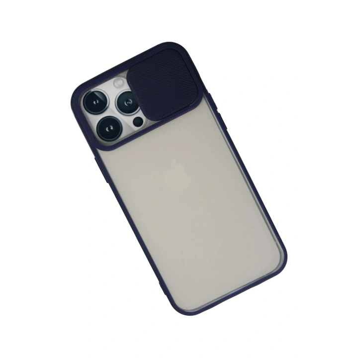 Mey İthalat®  iPhone 13 Pro Max Kılıf Palm Buzlu Kamera Sürgülü Silikon - Lacivert