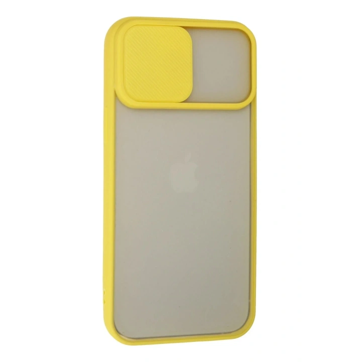 Mey İthalat®  iPhone 13 Pro Max Kılıf Palm Buzlu Kamera Sürgülü Silikon - Sarı