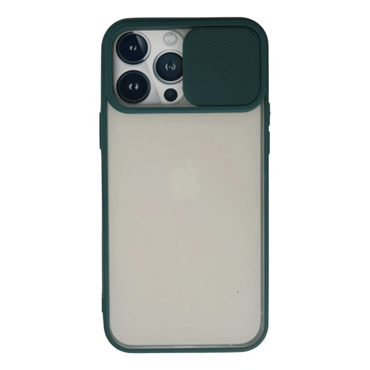 Mey İthalat®  iPhone 13 Pro Max Kılıf Palm Buzlu Kamera Sürgülü Silikon - Yeşil