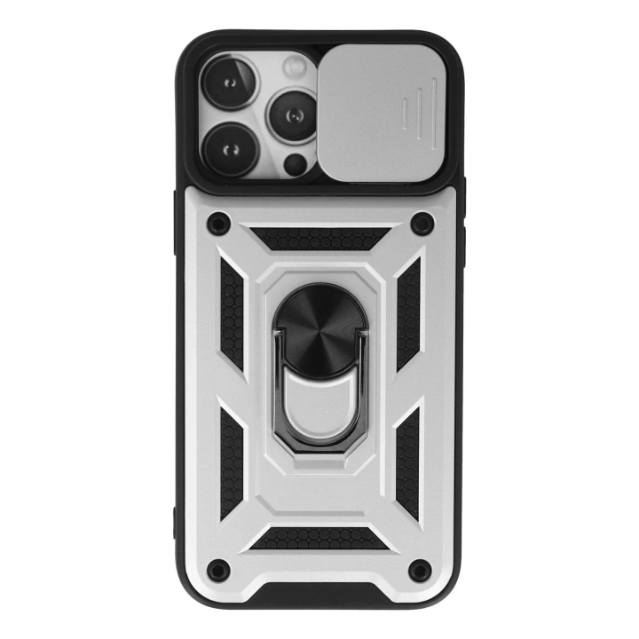 Mey İthalat®  iPhone 13 Pro Max Kılıf Pars Lens Yüzüklü Silikon - Gümüş