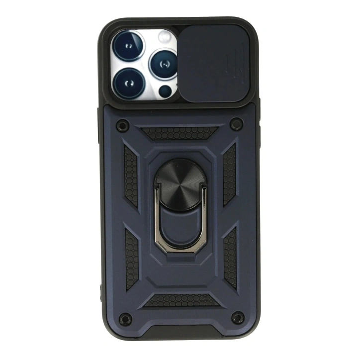 Mey İthalat®  iPhone 13 Pro Max Kılıf Pars Lens Yüzüklü Silikon - Lacivert