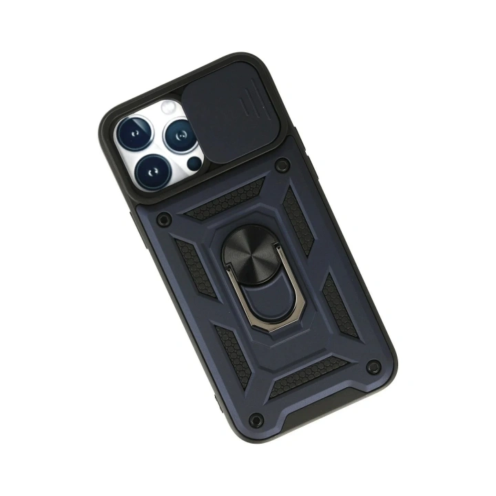 Mey İthalat®  iPhone 13 Pro Max Kılıf Pars Lens Yüzüklü Silikon - Lacivert