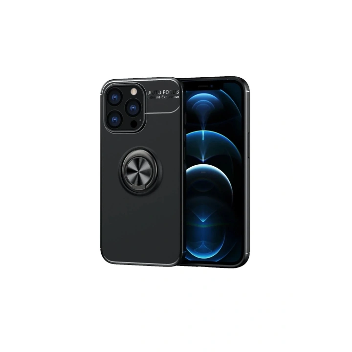 Mey İthalat®  iPhone 13 Pro Max Kılıf Range Yüzüklü Silikon - Siyah