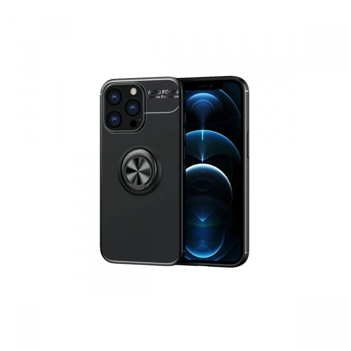 Mey İthalat®  iPhone 13 Pro Max Kılıf Range Yüzüklü Silikon - Siyah