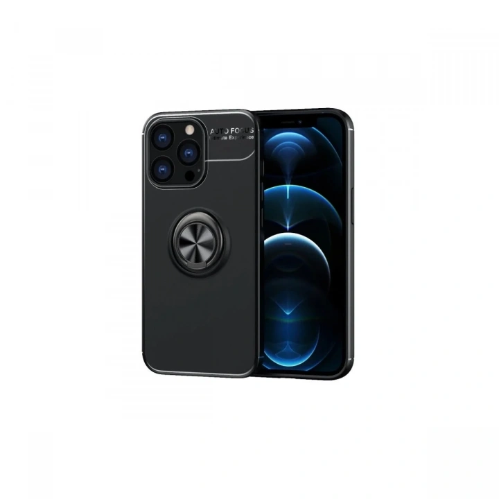 Mey İthalat®  iPhone 13 Pro Max Kılıf Range Yüzüklü Silikon - Siyah