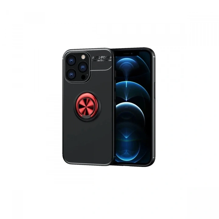 Mey İthalat®  iPhone 13 Pro Max Kılıf Range Yüzüklü Silikon - Siyah-Kırmızı