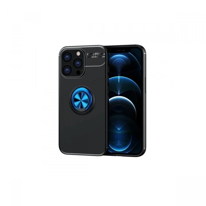 Mey İthalat®  iPhone 13 Pro Max Kılıf Range Yüzüklü Silikon - Siyah-Mavi