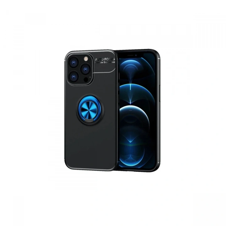 Mey İthalat®  iPhone 13 Pro Max Kılıf Range Yüzüklü Silikon - Siyah-Mavi