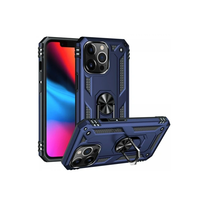 Mey İthalat®  iPhone 13 Pro Max Kılıf Sofya Yüzüklü Silikon Kapak - Lacivert