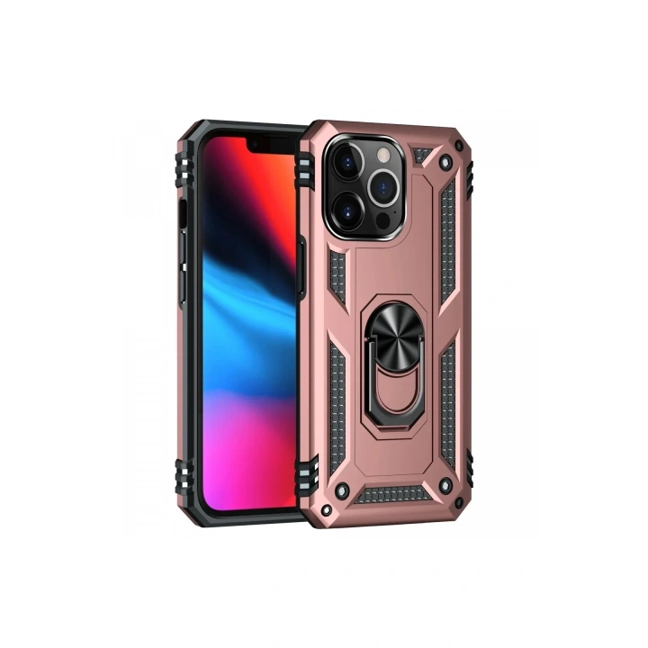 Mey İthalat®  iPhone 13 Pro Max Kılıf Sofya Yüzüklü Silikon Kapak - Rose