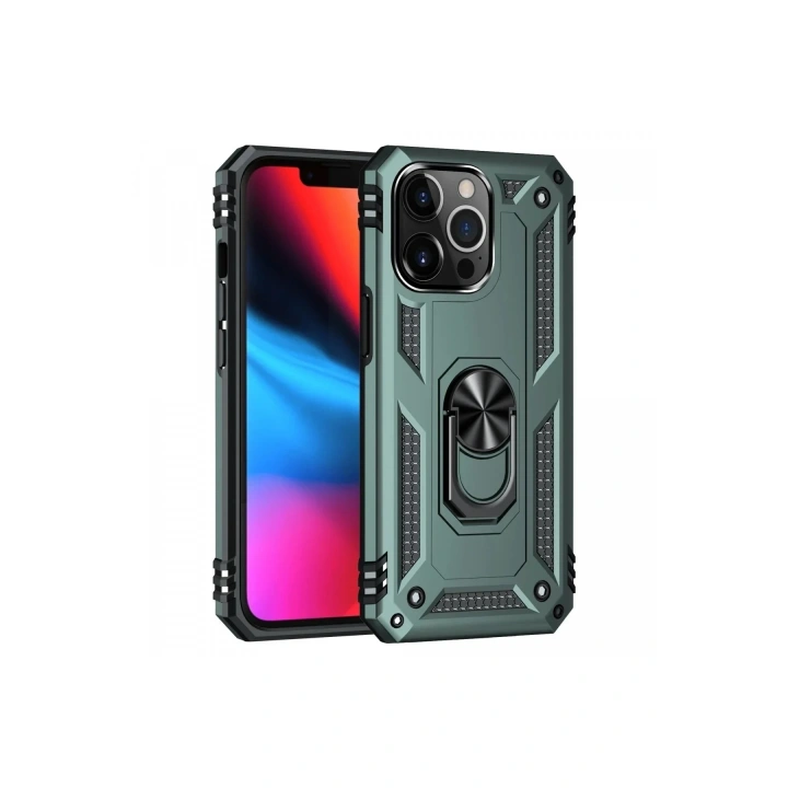Mey İthalat®  iPhone 13 Pro Max Kılıf Sofya Yüzüklü Silikon Kapak - Yeşil