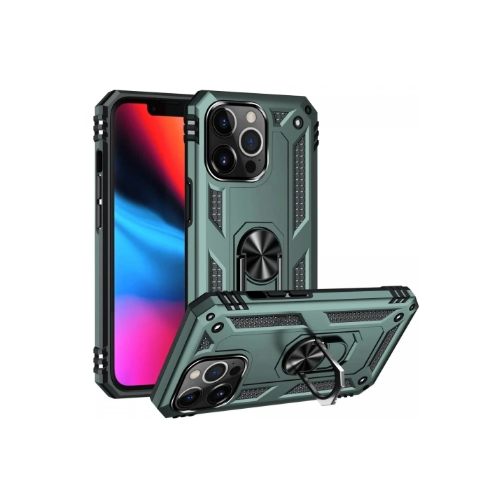 Mey İthalat®  iPhone 13 Pro Max Kılıf Sofya Yüzüklü Silikon Kapak - Yeşil