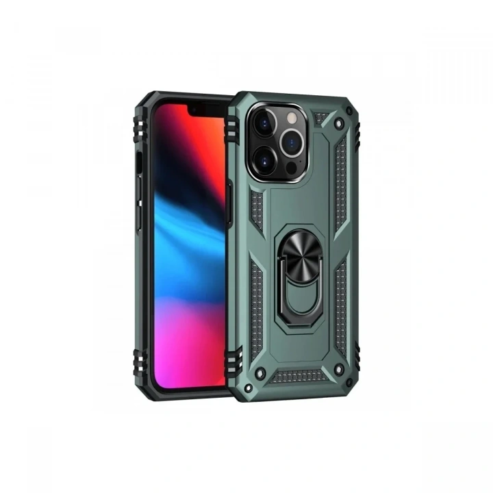 Mey İthalat®  iPhone 13 Pro Max Kılıf Sofya Yüzüklü Silikon Kapak - Yeşil
