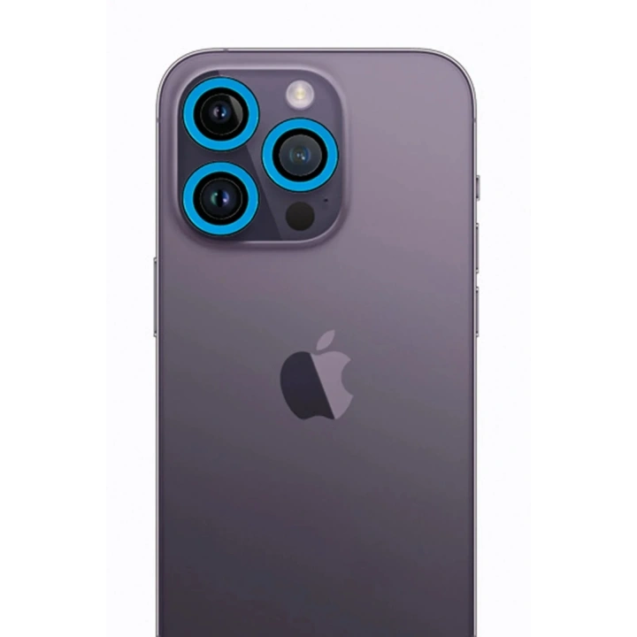 Mey İthalat®  iPhone 13 Pro Max Neon Fosforlu Kamera Lens - Mavi