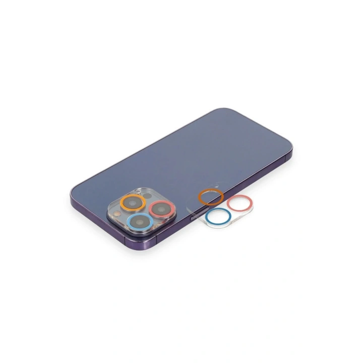 Mey İthalat®  iPhone 13 Pro Max Renkli Kamera Lens Koruma Cam - Pembe-Mavi