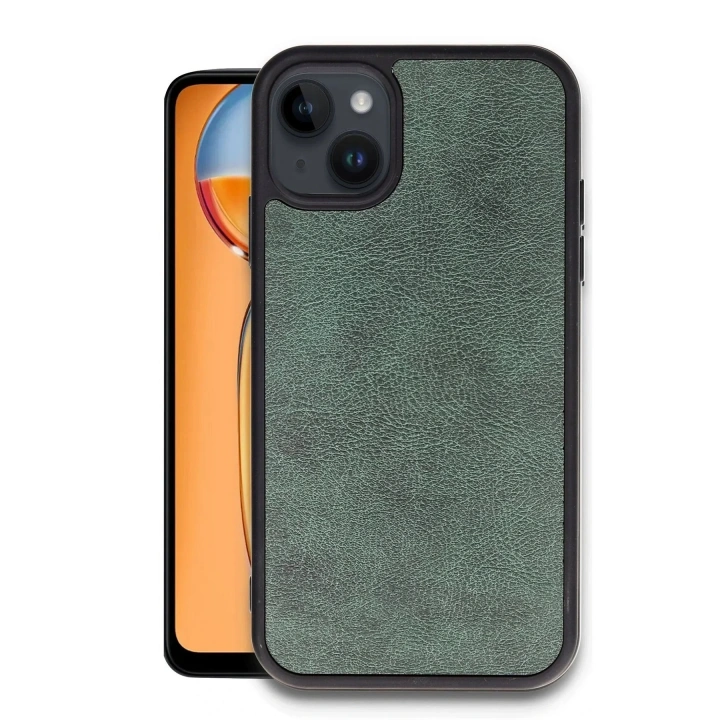 Mey İthalat®   iPhone 14 Kılıf Aras Deri Kapak - Koyu Yeşil
