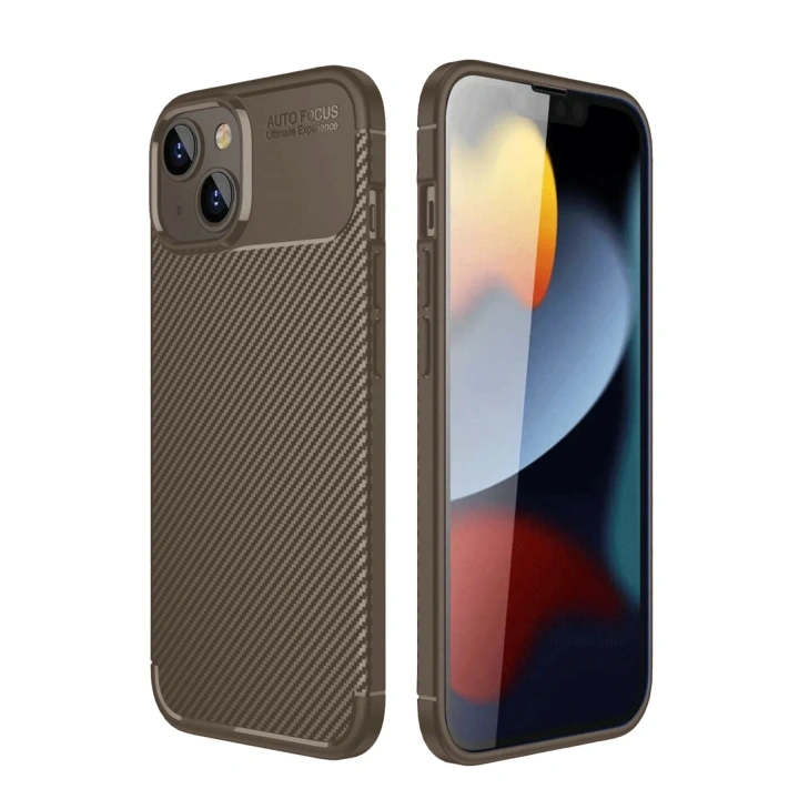 Mey İthalat®  iPhone 14 Kılıf Auto Focus Karbon Kapak - Kahverengi