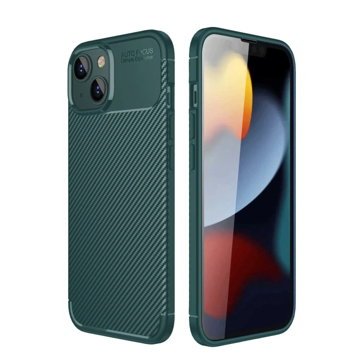 Mey İthalat®  iPhone 14 Kılıf Auto Focus Karbon Kapak - Koyu Yeşil