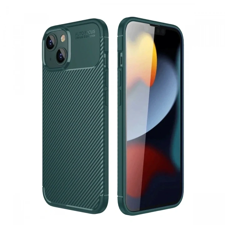 Mey İthalat®  iPhone 14 Kılıf Auto Focus Karbon Kapak - Koyu Yeşil